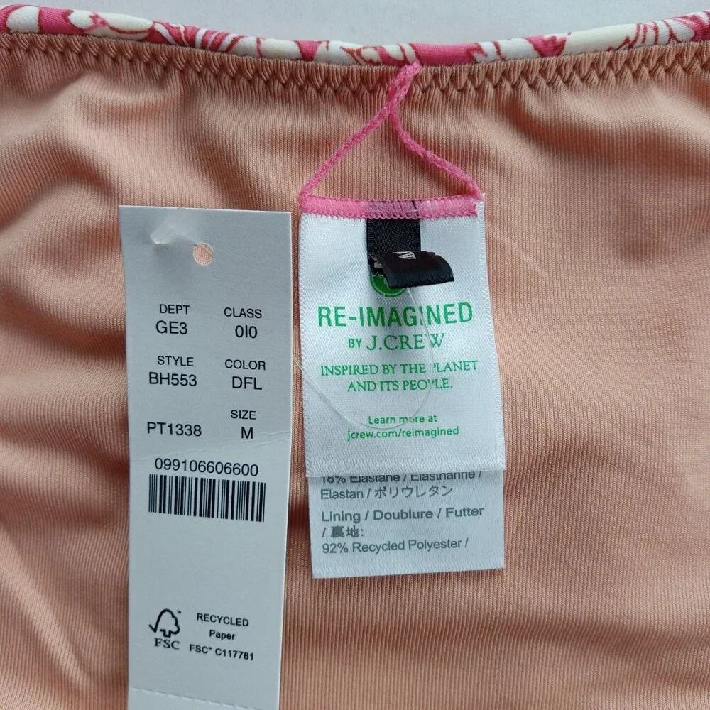 J. Crew Women's Curved Waist Cheeky Bikini Bottom Size Medium Tossed Floral Pink